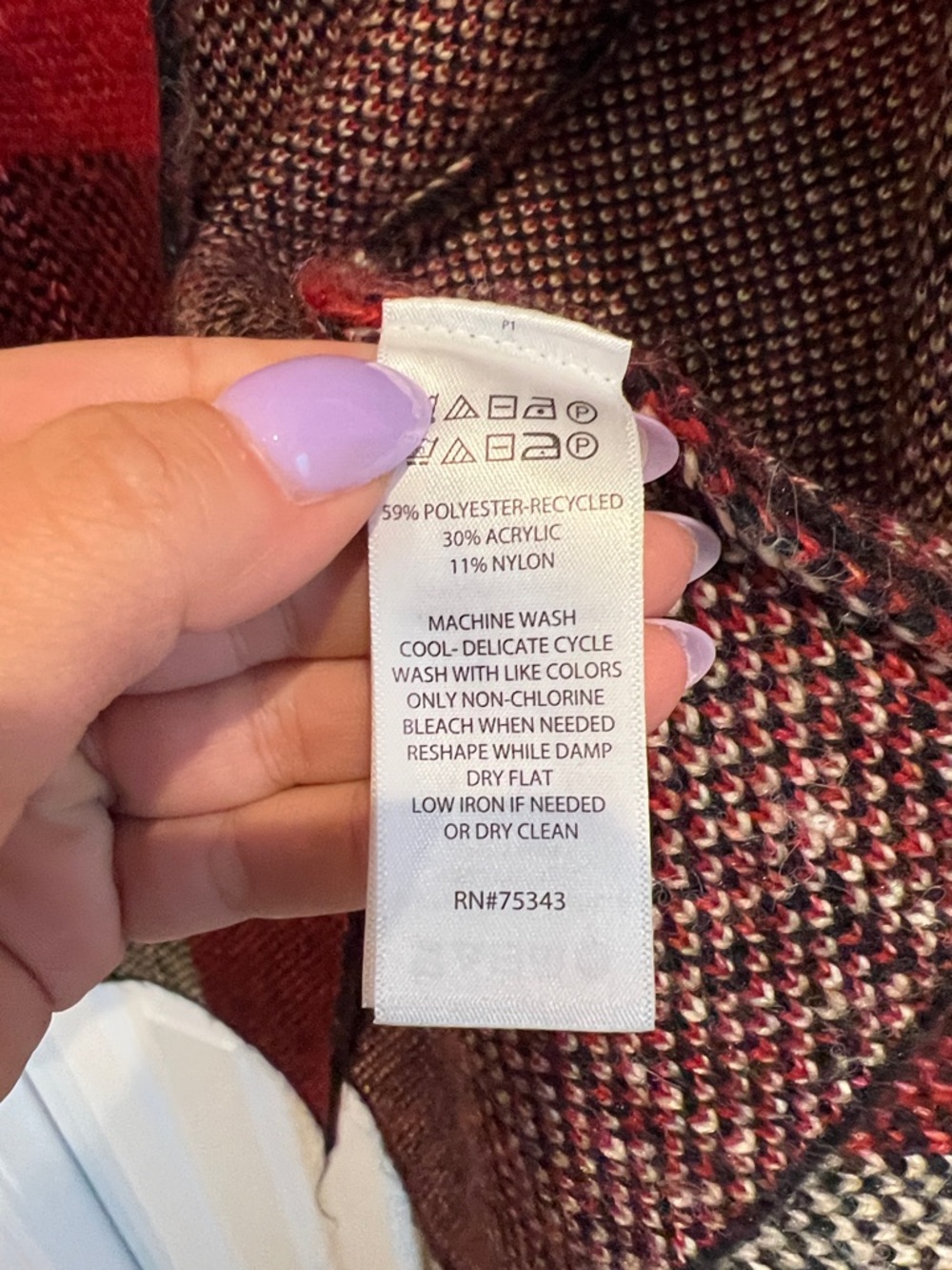 Tahari Red Black Cream Plaid Open Cardigan - Picture 3 of 3